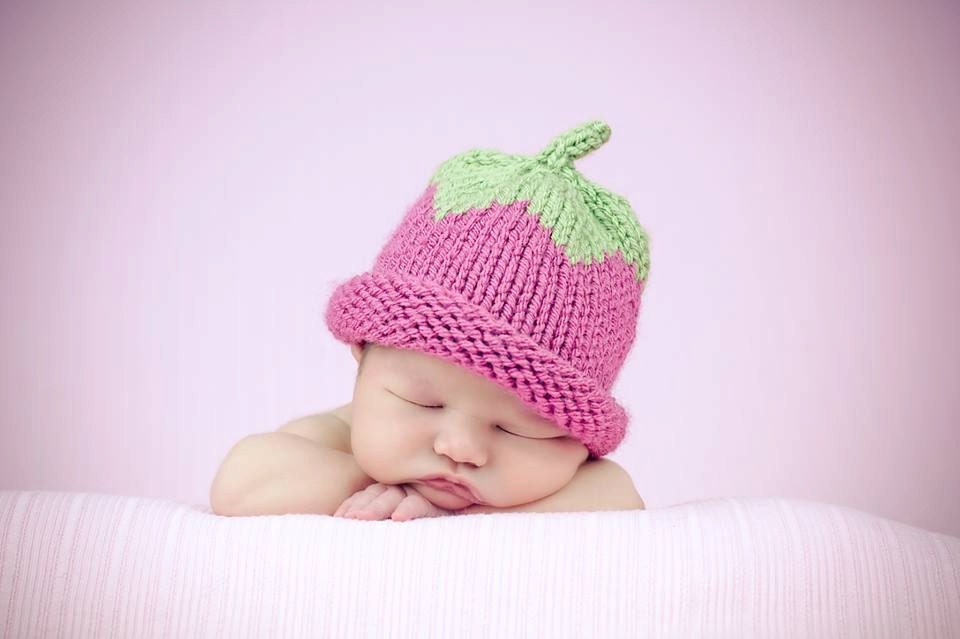 Raspberry baby hat hand knitted pink girl photo prop PICK