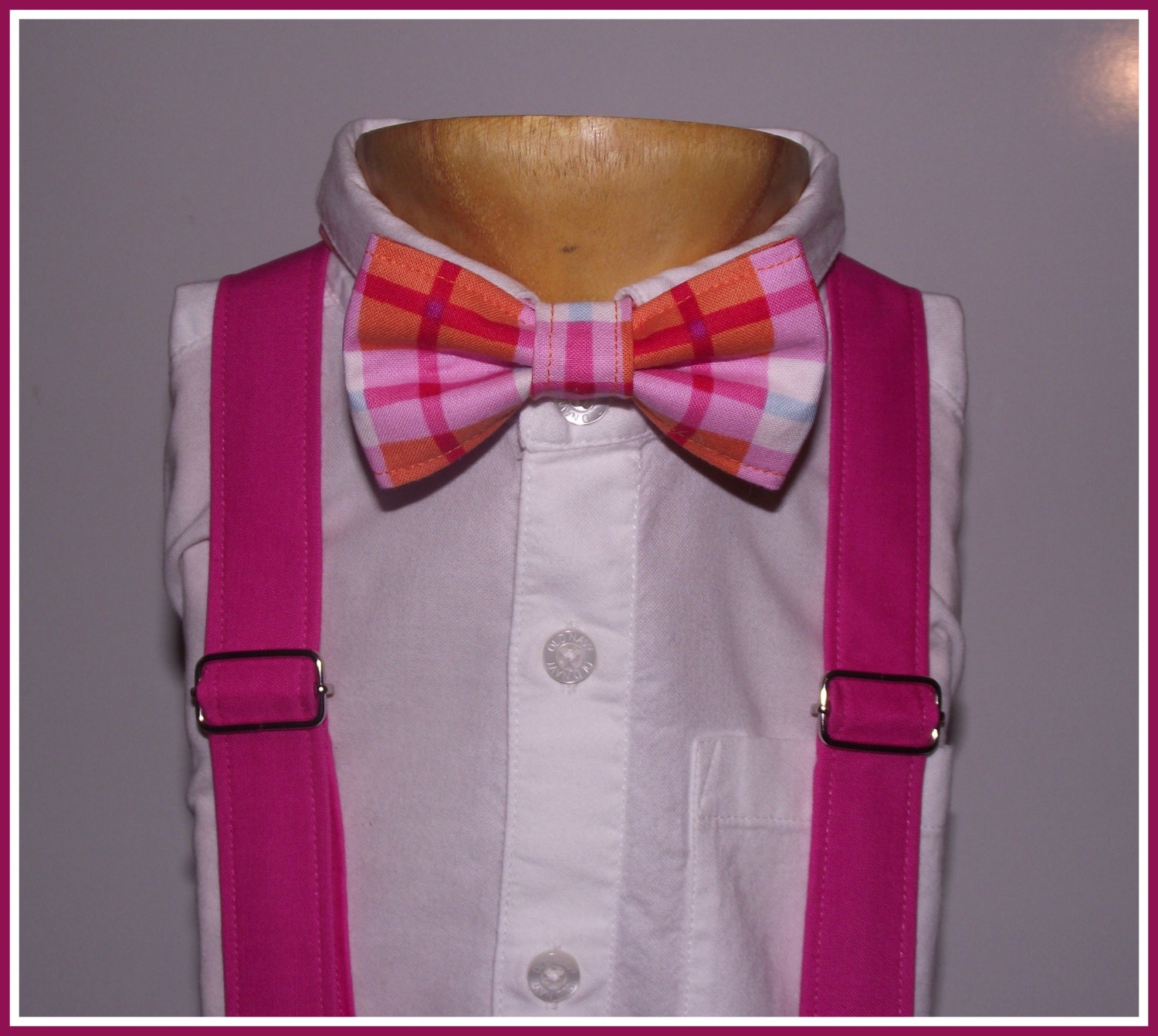 Pink Bow Tie and Suspenders: Plaid Bow Tie Pink by TheBoytique