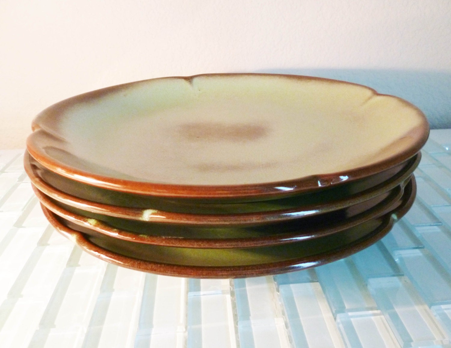 Vintage Frankoma Pottery Plates Prairie Green Sapulpa Clay Set