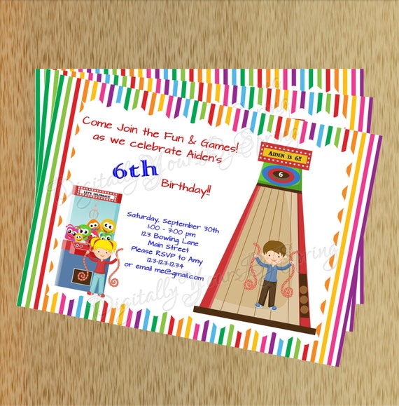 Printable Arcade Birthday Party Invitation You Print DIGITAL