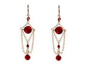 Vintage Swarovski Crystal Aspirin shaped Red with Gold Filled Chandelier Earrings