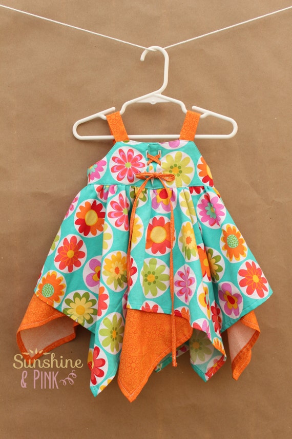 18-24 Month Blue and Orange Squared Circle Skirt with Corset Top