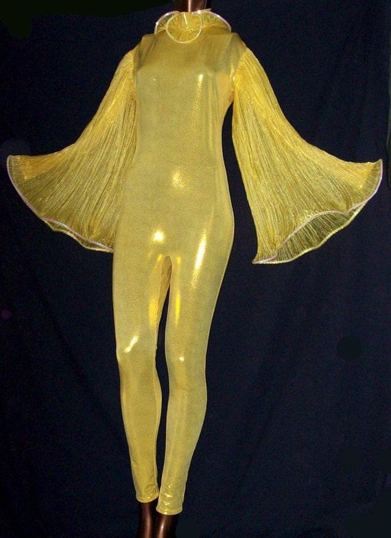 Yellow Metallic With Crystal Wings Unitard