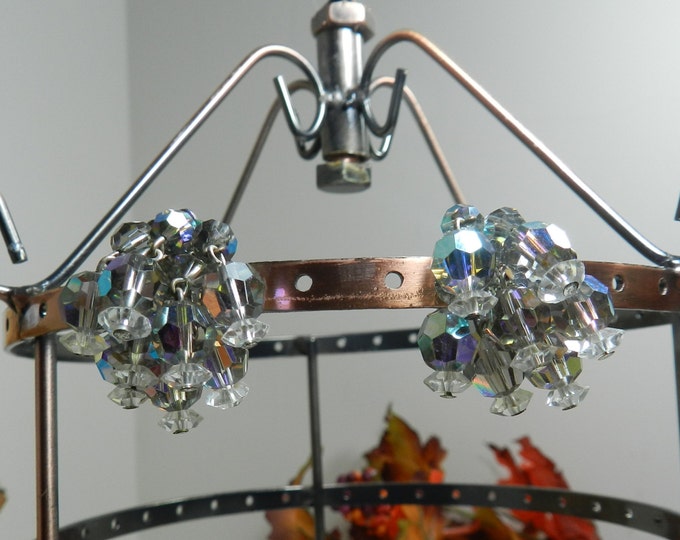 Vintage Smoky Earrings, Cha Cha Earrings, Aurora Borealis AB Earrings, Vintage Bridal Jewelry Jewellry