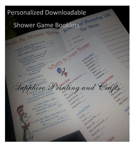 643 New baby shower game booklet 529 DYI Baby Shower Game Booklet / Personalized by Sapphireprinting 