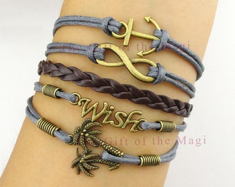 Anchor, Infinity, Wish and Coconut Palm Tree Charm Bracelet in Bronze ...