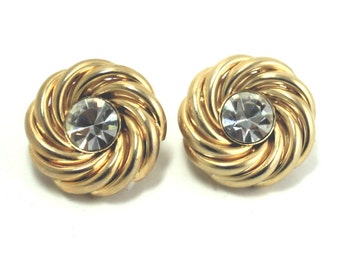 Vintage twisted button crystal clip on earrings