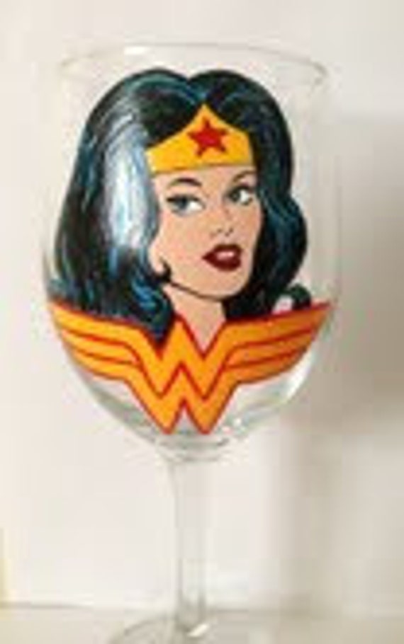 Items Similar To Wonder Woman Custom Wine Glass Hand Painted Superman