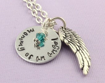 Mommy of an Angel Necklace - Memorial Necklace - Personalized Necklace - Angel Baby Necklace - Angel Wing Necklace - Custom Necklace