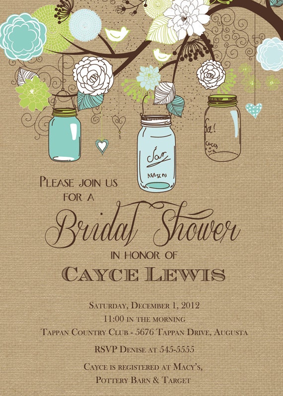 Rustic Mason Jar Tree with Burlap Bridal Shower Invitation - Printable Il_570xn