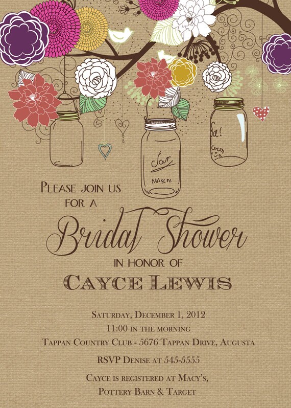 Rustic Mason Jar Tree Multi-colored with Burlap Bridal Shower Invitation - Printable Il_570xn