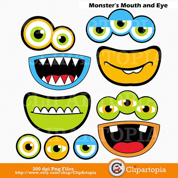 Monsters Mouth and Eyes Digital Clipart / Little Monster Party