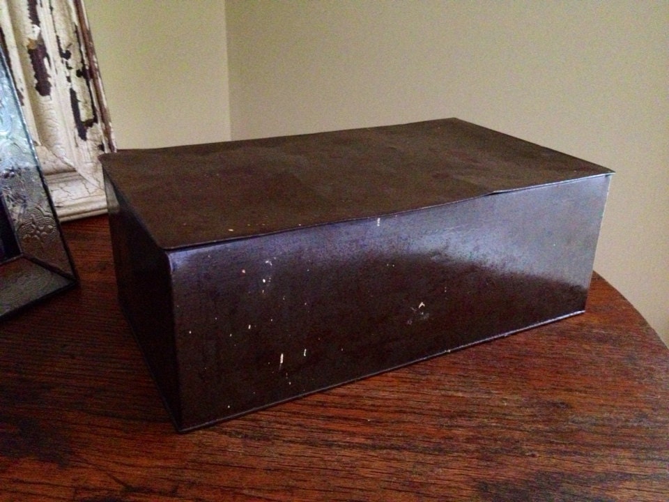 Vintage Metal Box with Hinged Lid