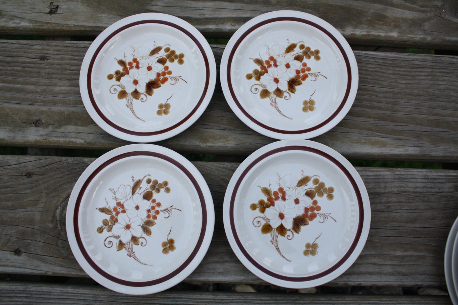 Set of 8 Vintage Small Dessert Plates White and Rusty Orange