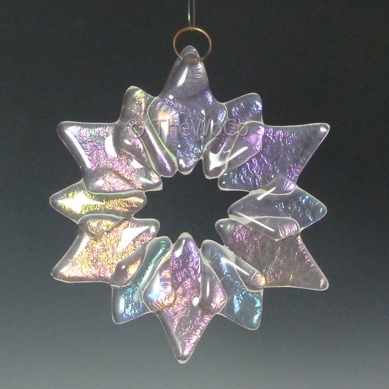 SOLSTICE Clear Iridized Snowflake Fused Glass Ornament