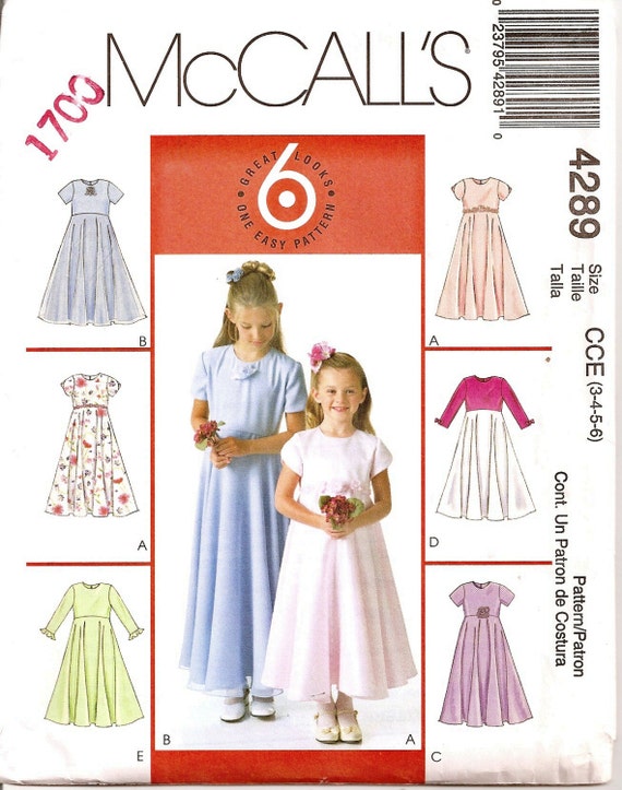  McCalls  Girls Formal  Dress  Pattern  M4289