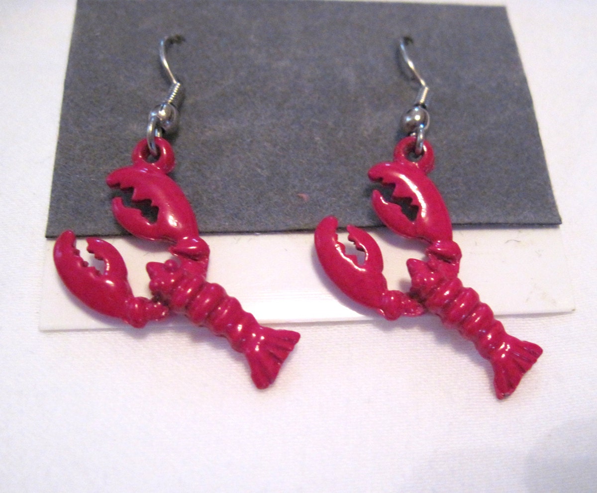 Vintage red lobster crab metal earrings vintage jewelry