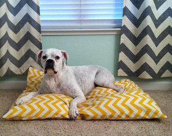 Yellow and Natural Chevron Dog Bed Cover