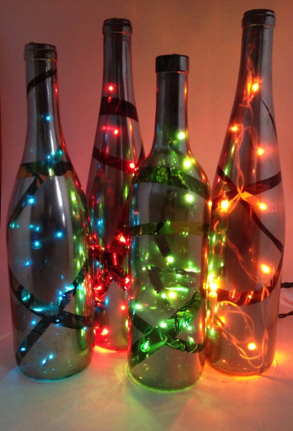 Items similar to Mirror Finish Lit Deco Wine Bottle on Etsy