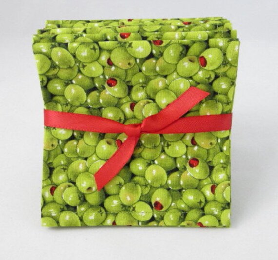 Cocktail Napkins Olives Cloth Beverage Napkins Set by DotAndAnn