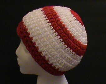 Red and White Hat, Red and White-Striped Crochet Beanie, Christmas Crochet Hat, Where's Waldo, Red & White Crochet Hat, Ready to Ship #134-3