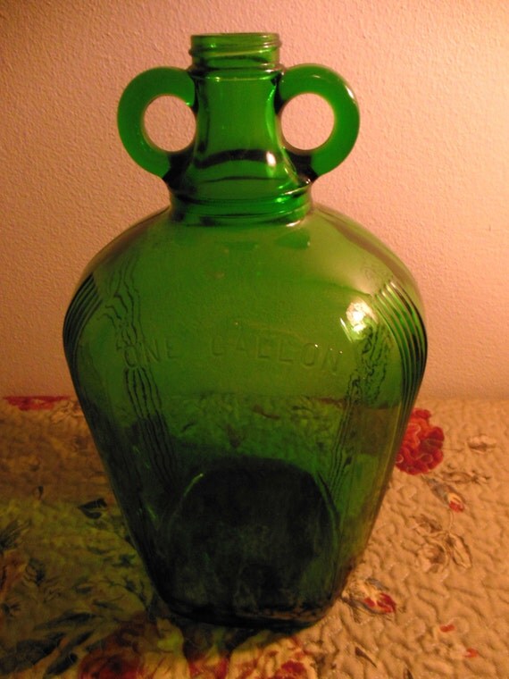 Green glass one gallon Jug ribbed