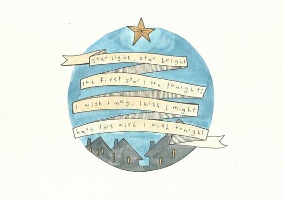 Items similar to Star Light Star Bright Poem - Nursery Art for Children