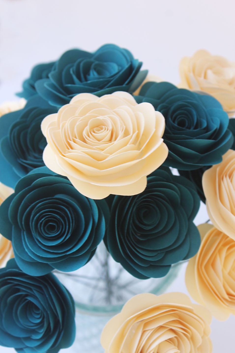 12 Dark Teal & Cream Paper Flowers Wedding Home by ...