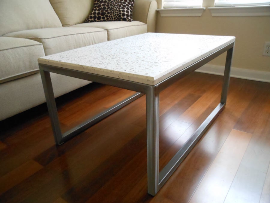 FREE SHIPPING White concrete coffee table with clear glass