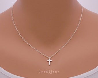 Tiny Cross Necklace, Sterling Silver Chain / N206S