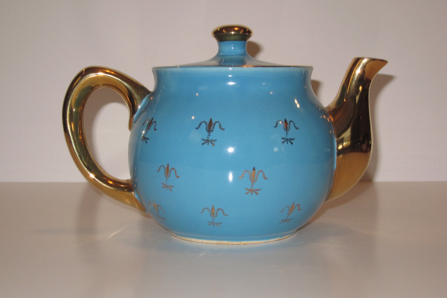 SALE Hall Style Teal Turquoise & Gold Ceramic Teapot Haute Juice