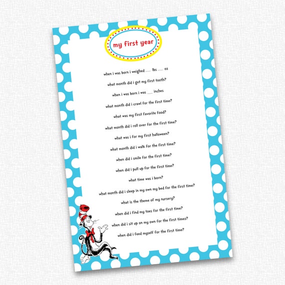 Dr Seuss Birthday Party My First Year Quiz by GridCreativeStudio