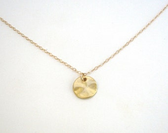 Small Gold Disc Necklace, Gold Circle Necklace, Matte Disc Necklace, Textured Circle, Gold or Silver, 14K Gold Fill or Sterling Silver Chain
