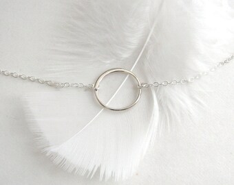 Simple Circle Necklace, Sterling Silver Halo Necklace, Open Circle Necklace, Sterling Silver Eternity Necklace - Sterling Silver Chain