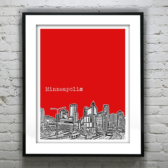 Minneapolis Skyline Poster Art Print Minnesota MN Version 5