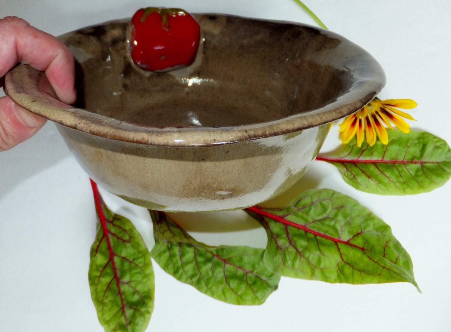 Ceramic Pasta Bowl Rustic Hand Sculpted California Tomato
