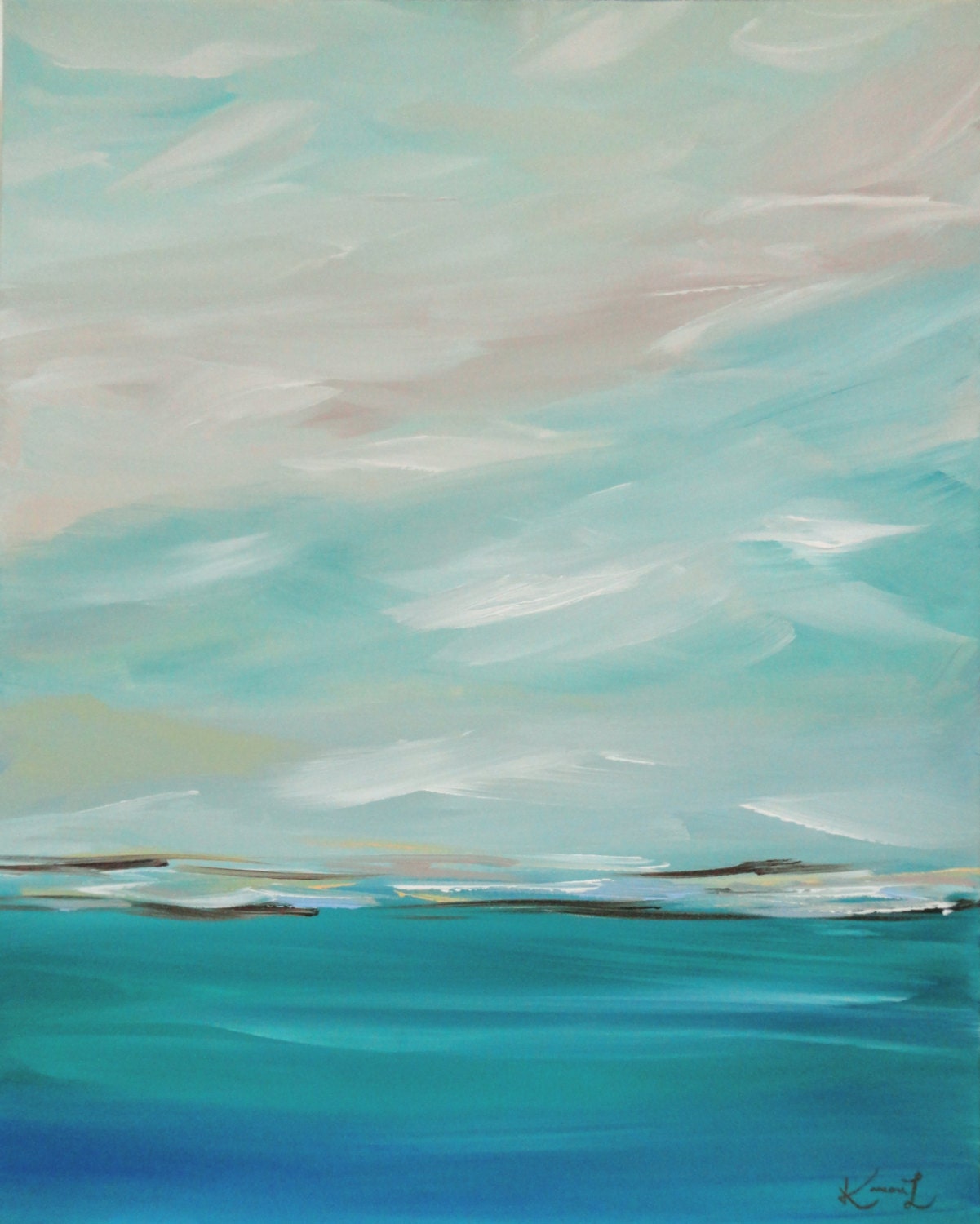 Original Painting Seascape Abstract Coastal Blue 24 x 30