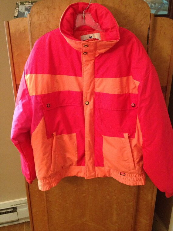 Vintage 80s Obermeyer NEON Ski Jacket Coat Orange Red