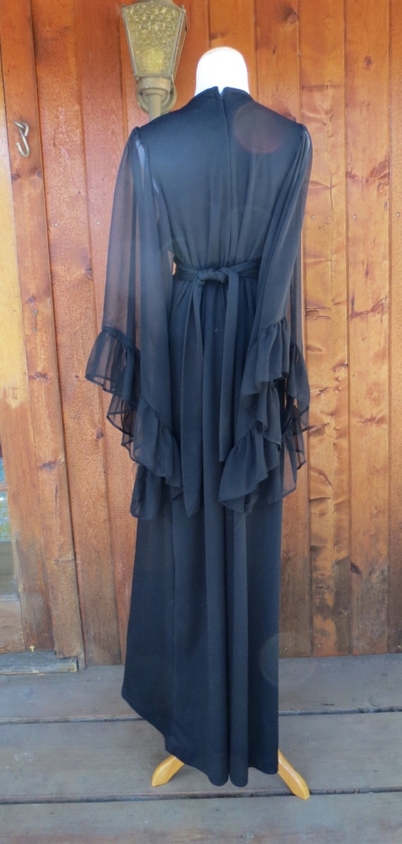 Black Maxi Dress Angel Wing Hippie Boho 70s Sheer Black