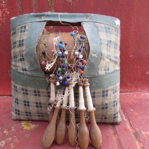 Antique french lace maker's pillow for lace making bobbin