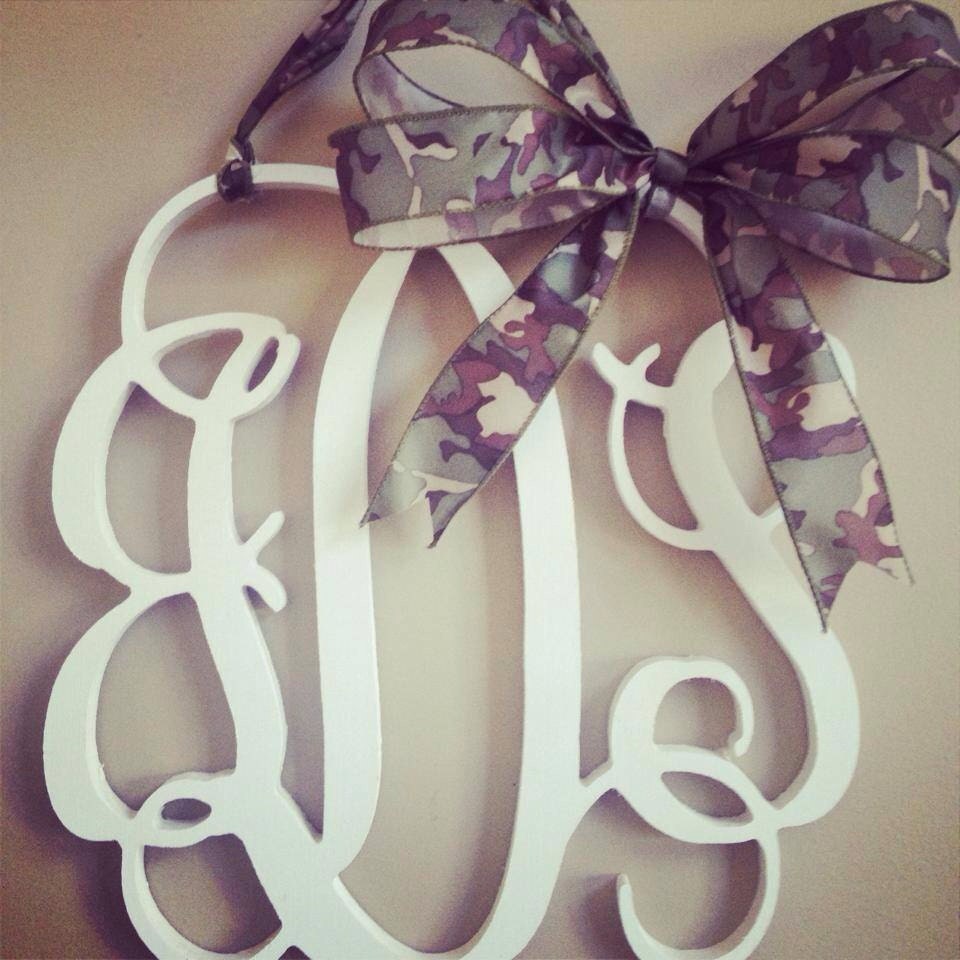 3 letter wooden monogram door hanger with bow 12x12