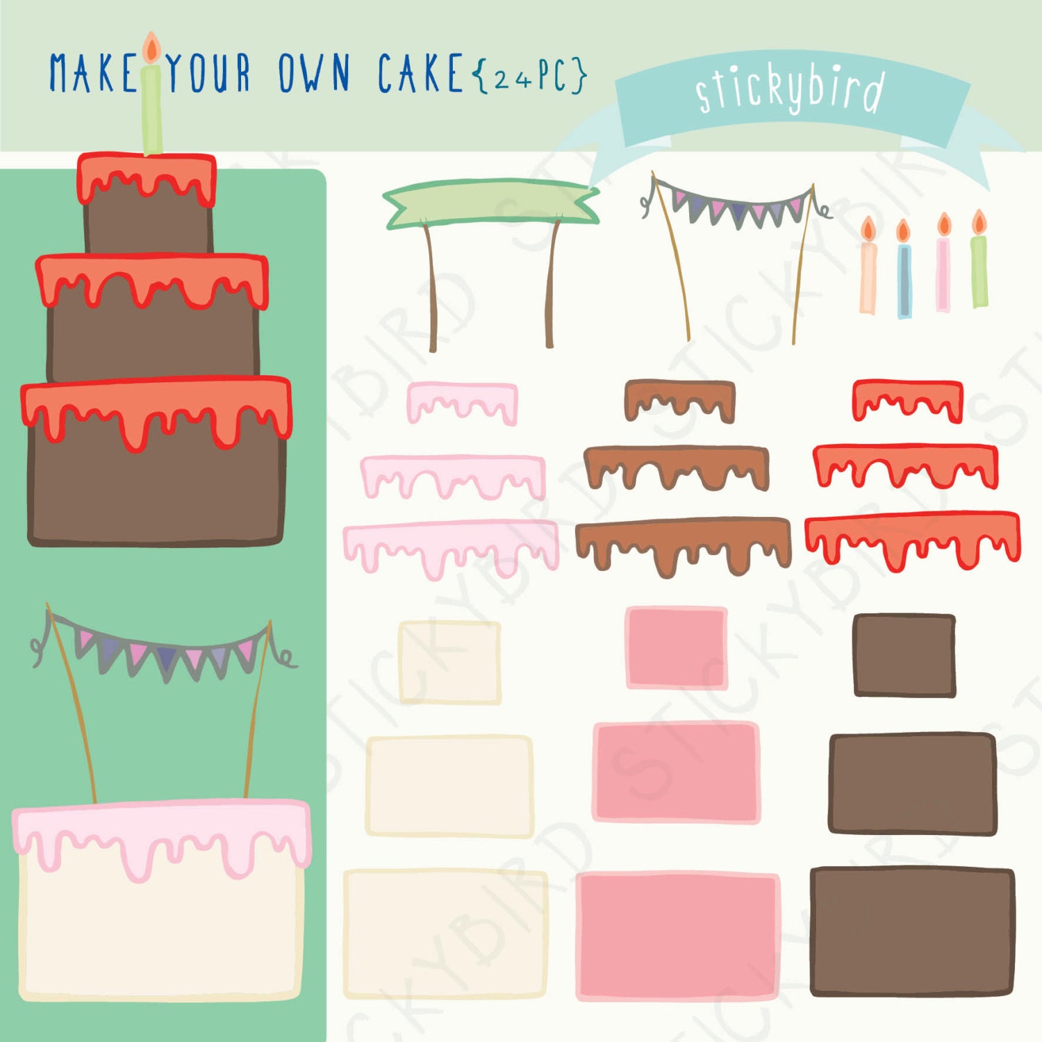 Make your  own  Cake Clip Art  Sheet Instant Download by 