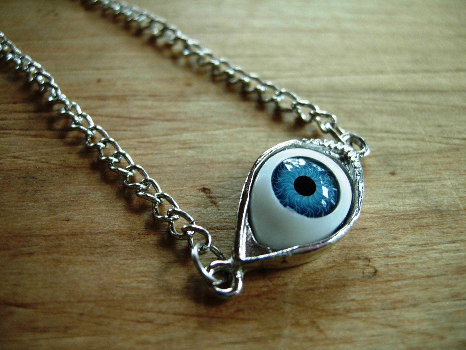 Blue Evil Eye Silver Toned Necklace Ships by PocketwatchPurveyor