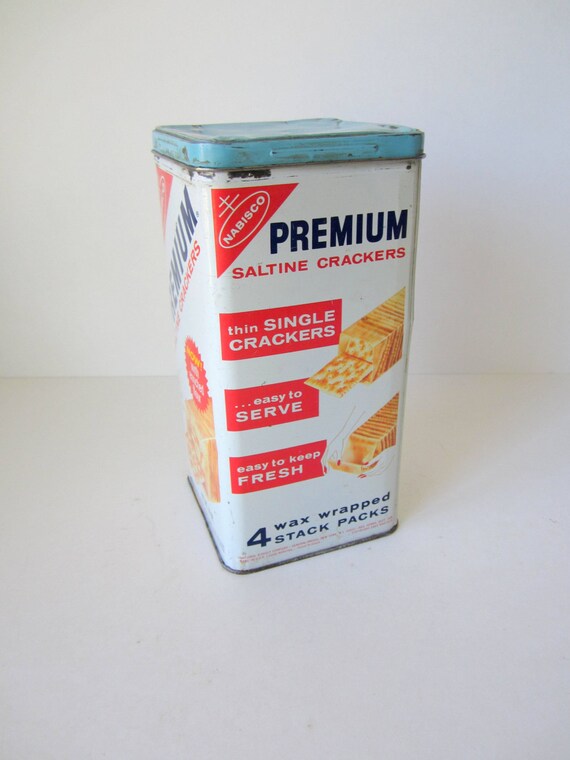 old premium saltine crackers tin box// 1969// vintage
