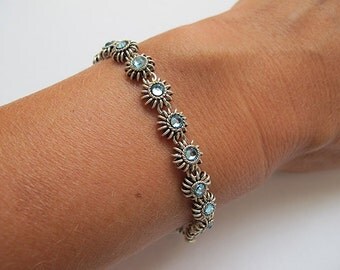 Swarovski silver bracelet,Jewelry,Swarovski bracelet, Filigree bracelet,Israel Jewelry,blue bracelet