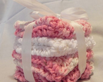 Baby Crochet Wash Cloths Pink and White