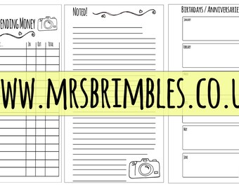 Cute SLR Camera Doodle A5 Filofax Printable Inserts