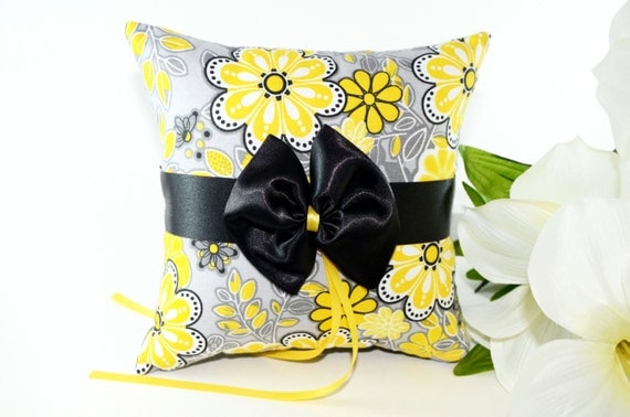 Yellow Fever - Gray and Yellow Ring Bearer Pillow, gray and yellow weddings