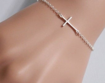 Sideways Cross Bracelet, Sterling Silver Sideways Cross Bracelet
