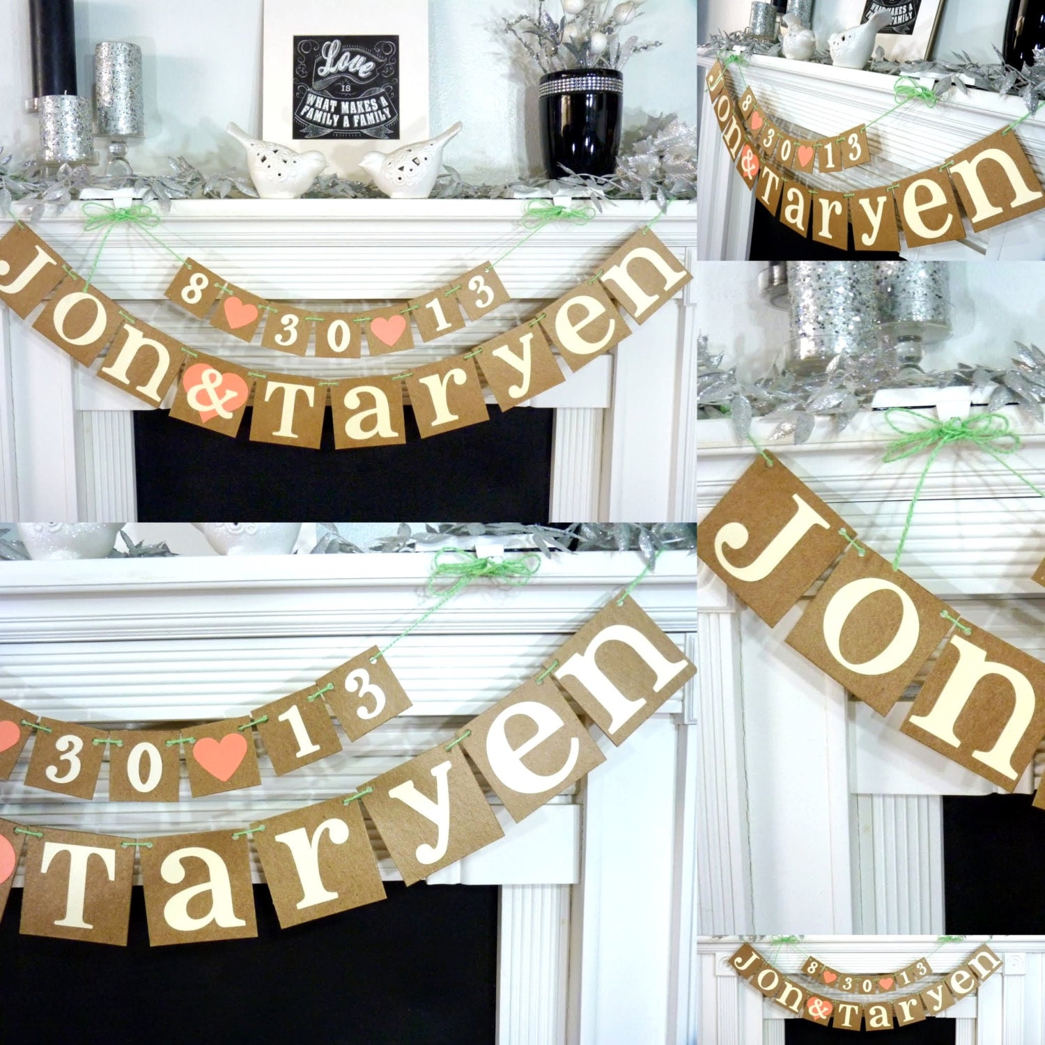 Wedding Garland / Custom Names Banner plus Date Banner